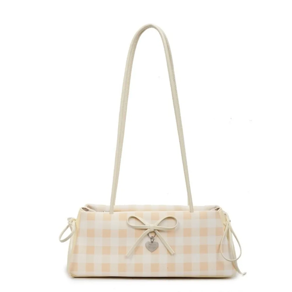 

Simple Plaid French Stick Handbag Y2K Korean Style PU Shoulder Bag High Quality Large Capacity Bow Underarm Bags School