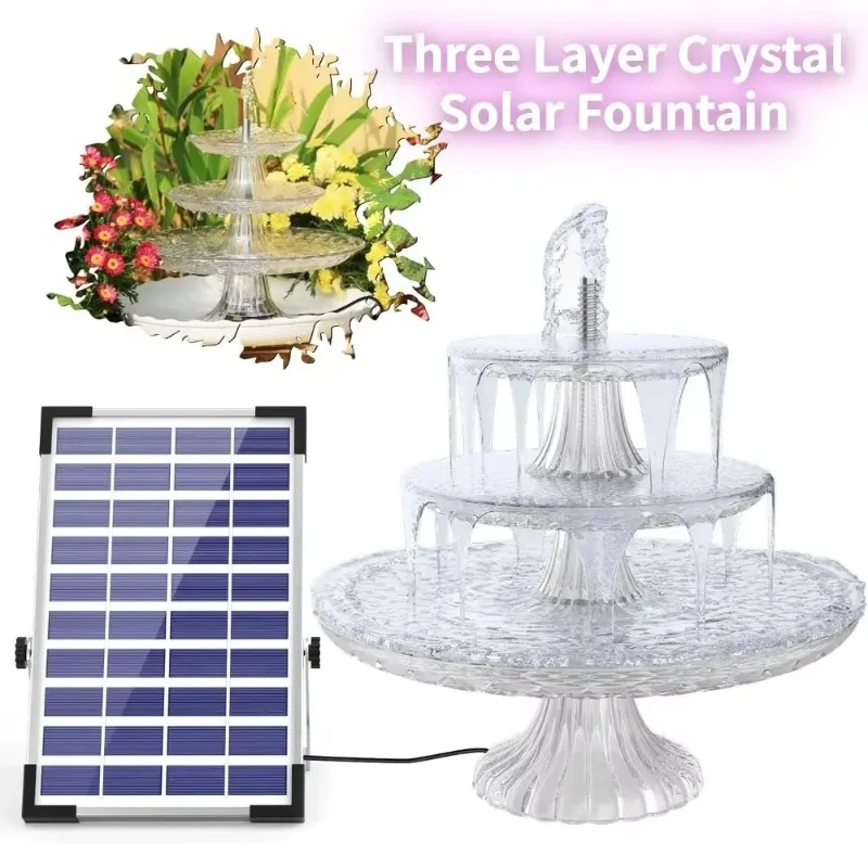 

5.5W Crystal Three-layer Flowing Aluminum Alloy Frame Detachable DIY Solar Fountain Pump for Garden Pool Bird Bath Bird Feeder
