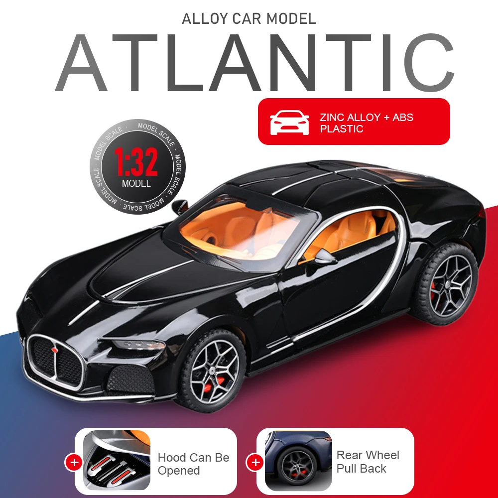 

1:32 Atlantic Mansory Revuelto Sports Car Toy Models Alloy Diecast Pull Back Doors Opened Supercar Collections for Friends Gifts