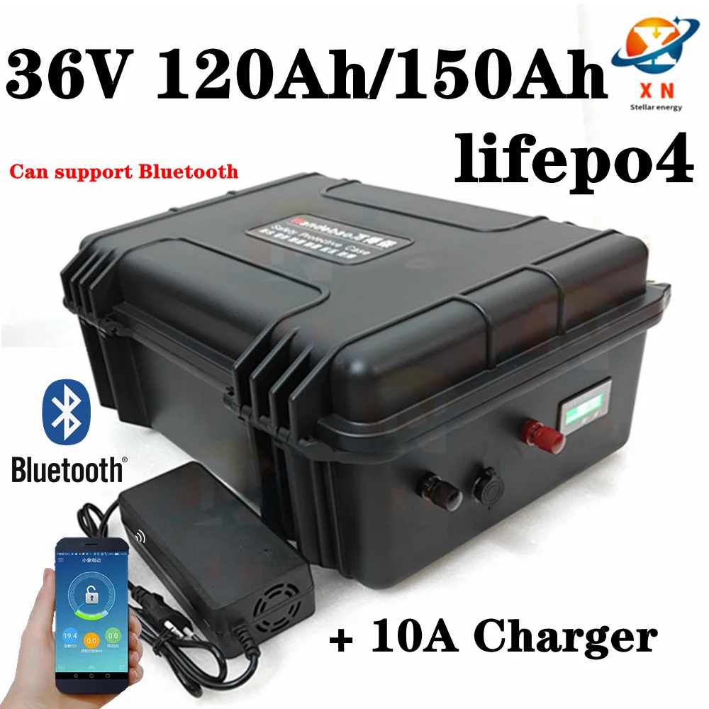 whatproof 36V 150AH lifepo4 36v 120Ah lifepo4 lithium chargeable battery with bluetooth for 3000w go cart bike scooter boat