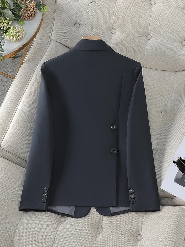 Female Formal Blazer Women Gray Blue Black Solid Long Sleeve Office Ladies Work Wear Jacket Coat For Autumn Winter