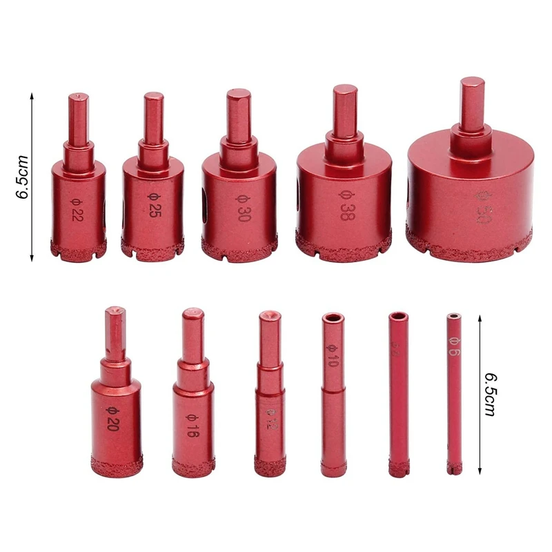 Diamond Drill Bit Kit 11Pcs Brazing Core Hole Saw Set Hole Cutting Opener DIY Tool 6-50Mm For Tile Glass Marble Ceramic