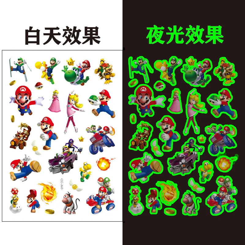 Super Mario Bros Luminous Tattoos for Kids Temporary Tattoos Stickers Boys Girls Glow Birthday Party Supplies Gift for Children