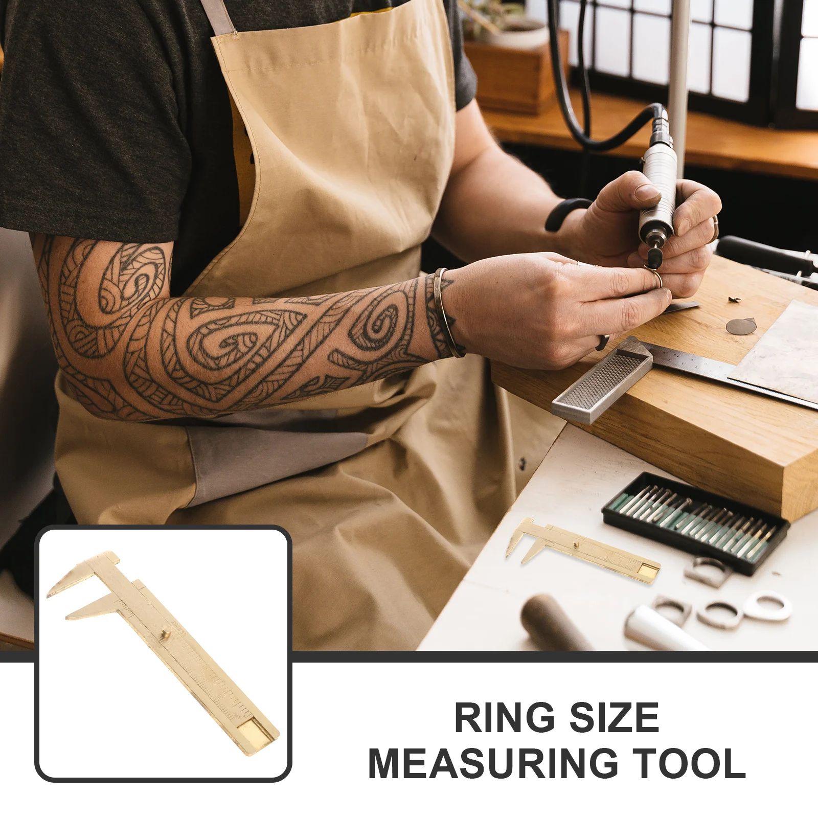 

Ring Size Tool Copper Vernier Caliper Double Scale Measuring Ruler Accurate Quick Gauge for Jewelry Beads Gemstones