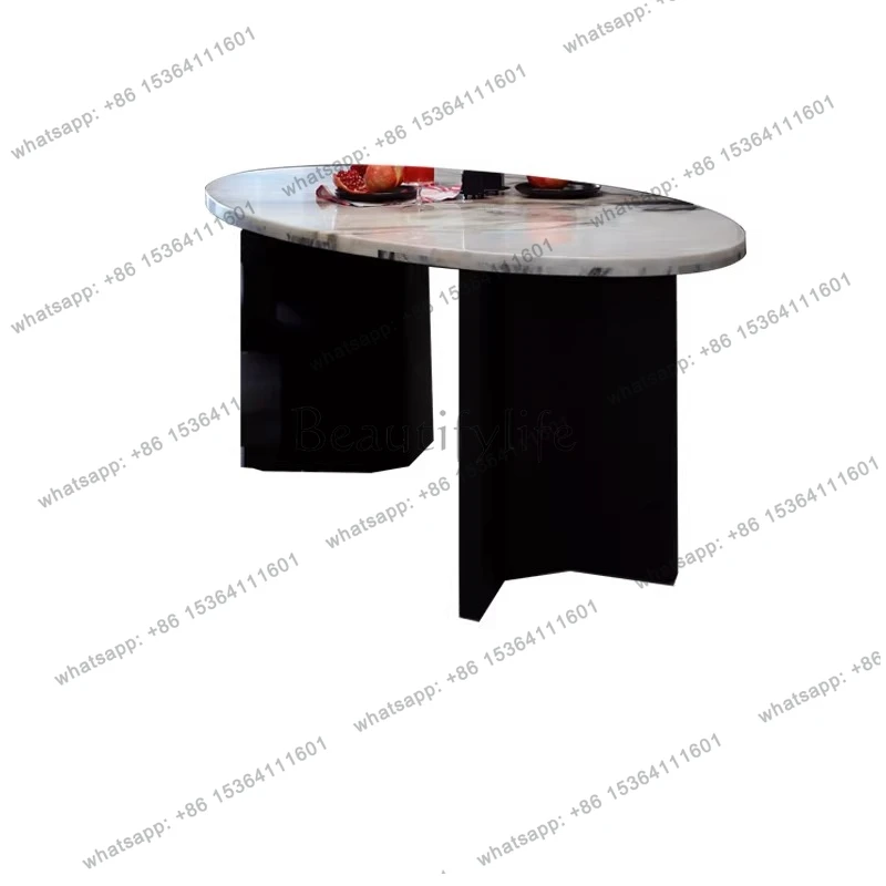 

Italian minimalist natural marble rouge dining table high-end restaurant luxury stone dining table