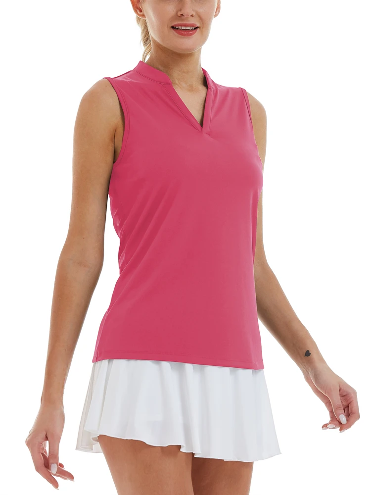 

Women's Golf Wear Sleeveless Polo Shirts Quick Dry 50+ Sun Protection V-Neck with Small Collar Athletic Tennis Tank Top Female