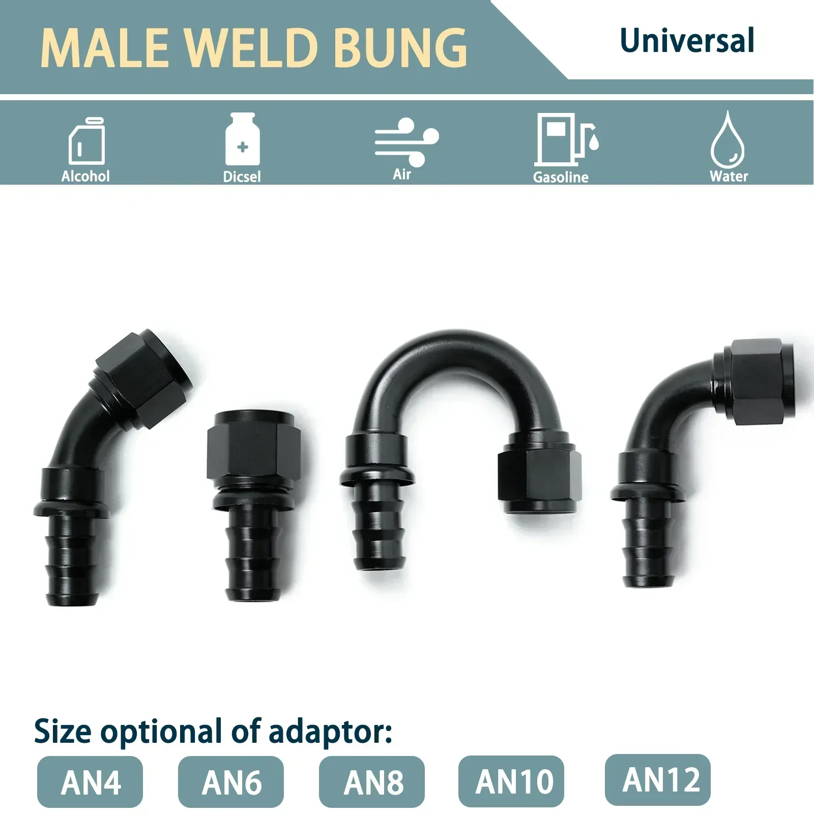 AN4/AN6/AN8/AN10/AN12 Straight 45 90 180 for Fuel Gas Line Adapter Reusable Connection Adapter