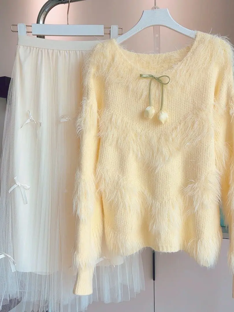 

Мягкий уютный женский вязаный комплект 2026: осенний бархатный костюм-двойка из коллекции Initial Milkin, шикарный зимний модный наряд для женщин среднего возраста