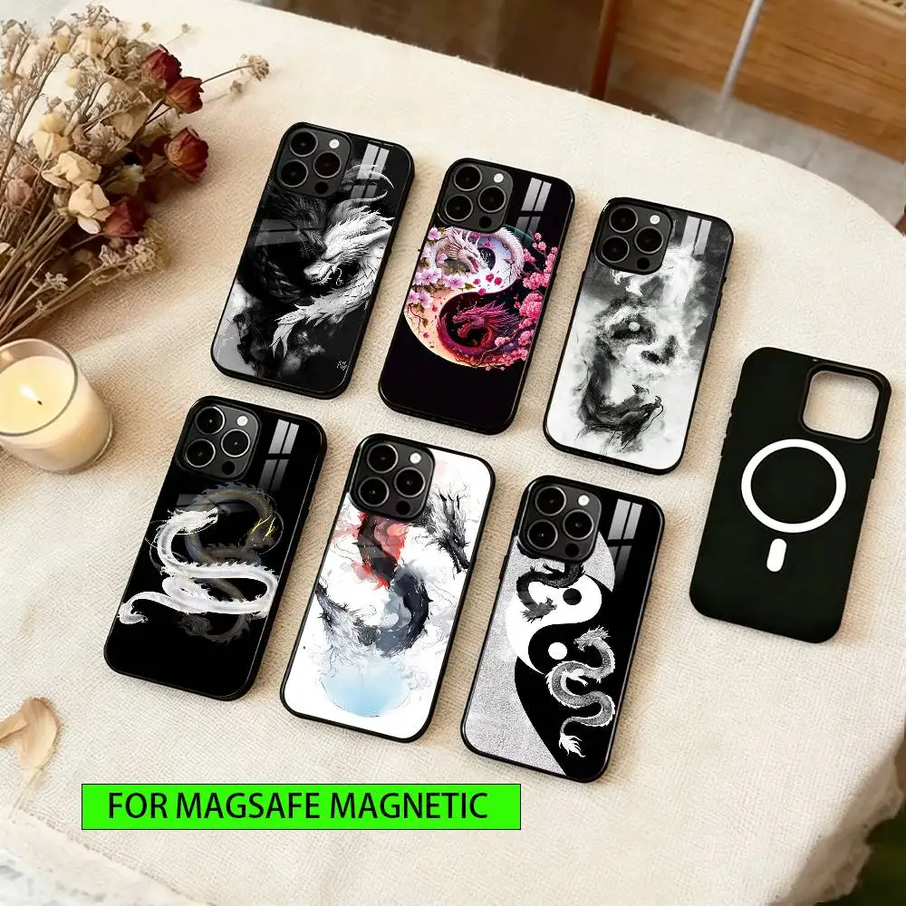 

Yin Yang Dragon Art Phone Case For iPhone17,16,15,14,13,12,11 Plus,Pro Magnetic For Magsafe Wireless Charging