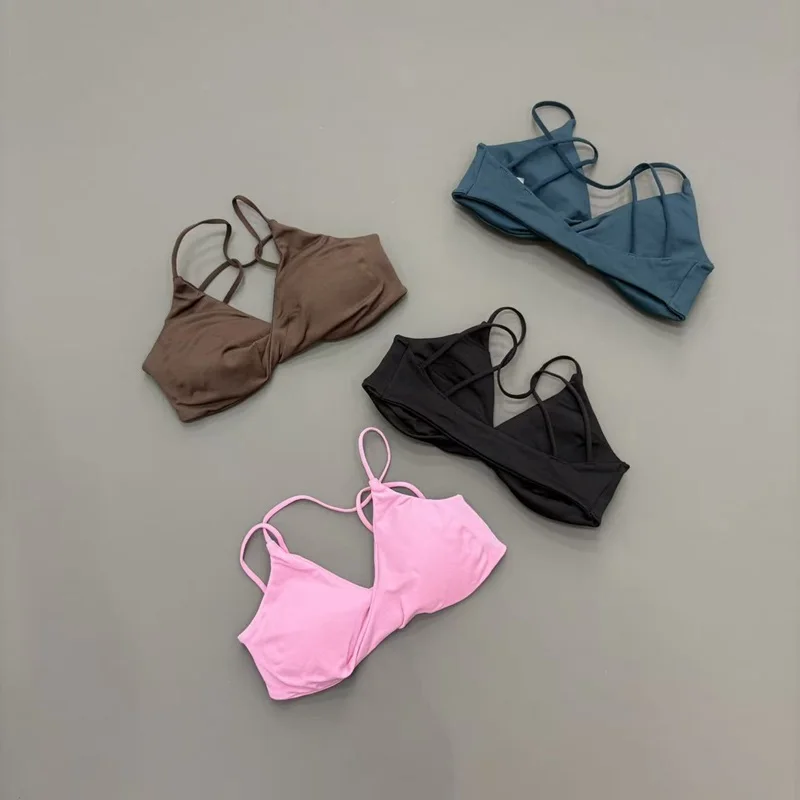 HISTELLO Vision Sports Bra  Women Cross Back Thin Strap Removable Pads Seamless Quick Dry Yoga Gym Workout Fitness Bralette