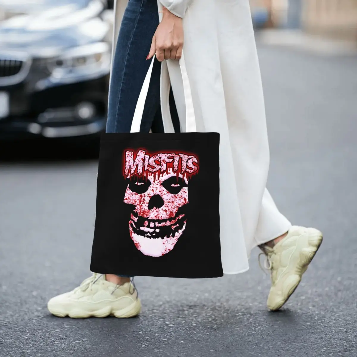 حقائب تسوق Misfits Skull قابلة لإعادة الاستخدام من القماش The Tote Bag للفتيات حقيبة كتف للسفر