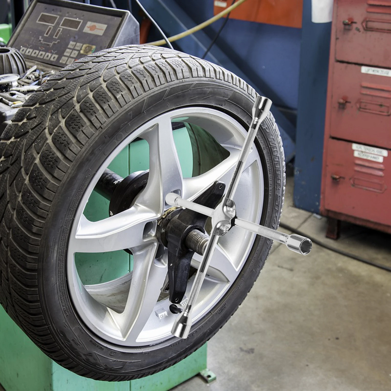 

High Carbon Steel 17-19-21-23mm Cross Socket Wrench Tire Tools Lug Nut Removal Effortless Maintenance Repair Kit 450mm Long