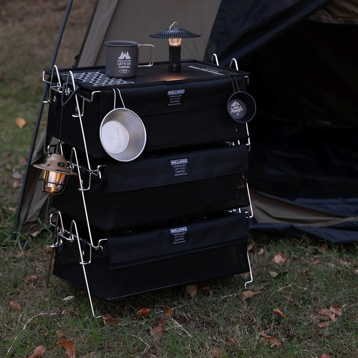 

Outdoor Multifunctional Storage Basket Aluminum Alloy Cover Removable Folding Camping Tactical Large Capacity Storage Box