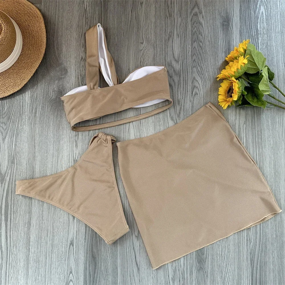 3-teiliger Bikini für Damen, Badeanzüge, 2024, Damen-Bademode, Strandmode, Badeanzug, Badeanzug, Bikini-Set, One-Shoulder-Biquini