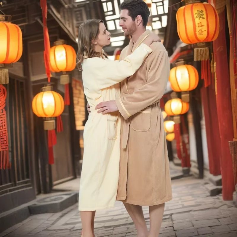 Quilted Cotton Bathrobe for Men and Women, Warm Night Gown, Gentlemen Kimono Robe, Elegant Dressing, Plus Size, Winter