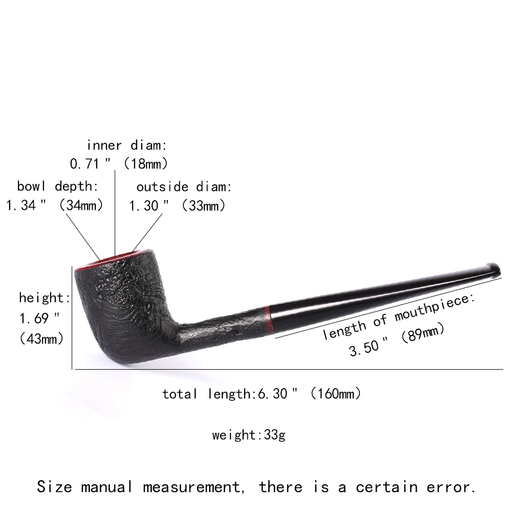 Handmade briar tobacco pipe long straight handle billiard pipe pointed acrylic pipe mouth beginner pipe gift  3mm pipe channel