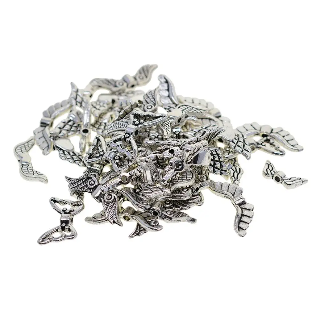 60 Pcs Angel Wing Charms Pendants Spacer Beads for Necklaces Bracelets Earrings Jewelry Making Supply Bracelet DIY Crafting
