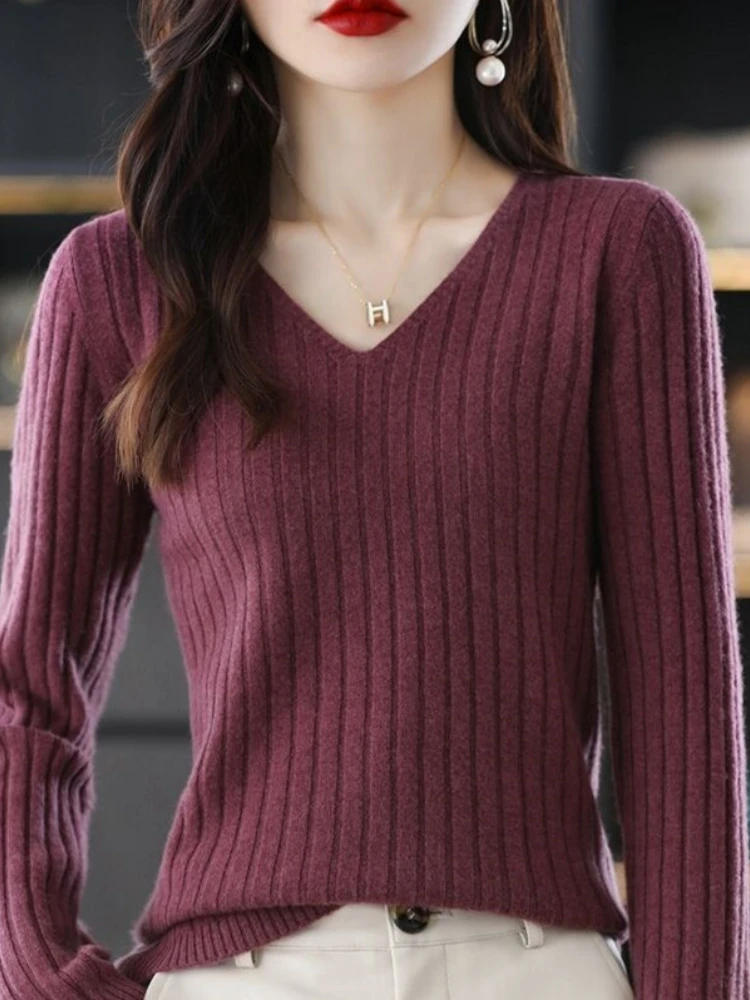 Women Sweater Long Sleeve Top Knitted Pullover V-Neck Fashion Sweater Woman Winter 2023 Basic Female Clothing Soild OL Sweaters