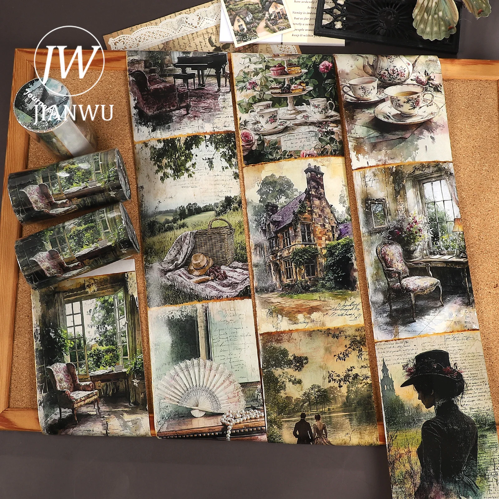 JIANWU 80mm*212cm Vintage Village House Landscape Material Collage Scrapbooking Washi Tape Creative DIY Journal Stationery