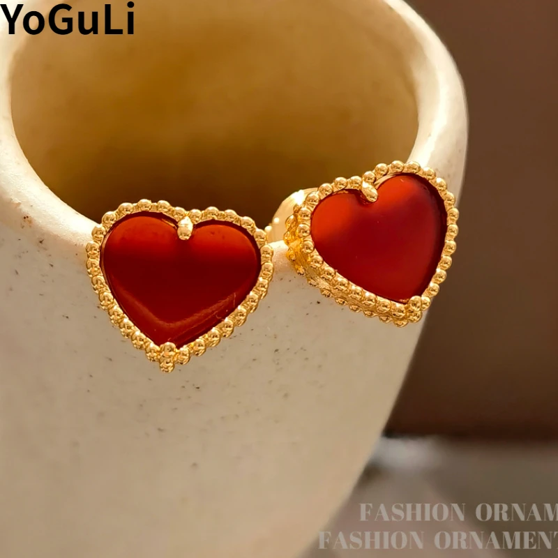 

Fashion Jewelry Vintage Temperament Red Heart Earrings For Women Girl Wedding Prty Gifts Fine Accessories