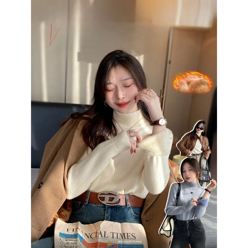 

Thiened Fce One-Piece Knitted Sweater Women's Winter High Collar Base irt 2025 New Sle Autumn Winter Knitted Top
