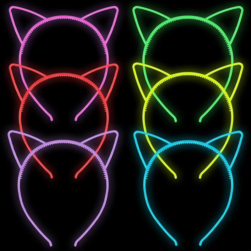 Luminous Cat Ear Hair Hoop Glow In The Dark Plastic Headband Crown For Birthday Wedding Party New Headwear Hair Accessories