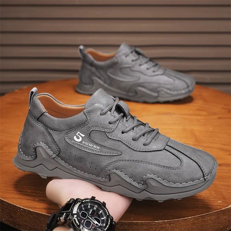 Handmade Leather Shoes Men High Quality Casual Autumn Sneakers Comfortable Flats Fashion Moccasins Italian Male Footwear Grey