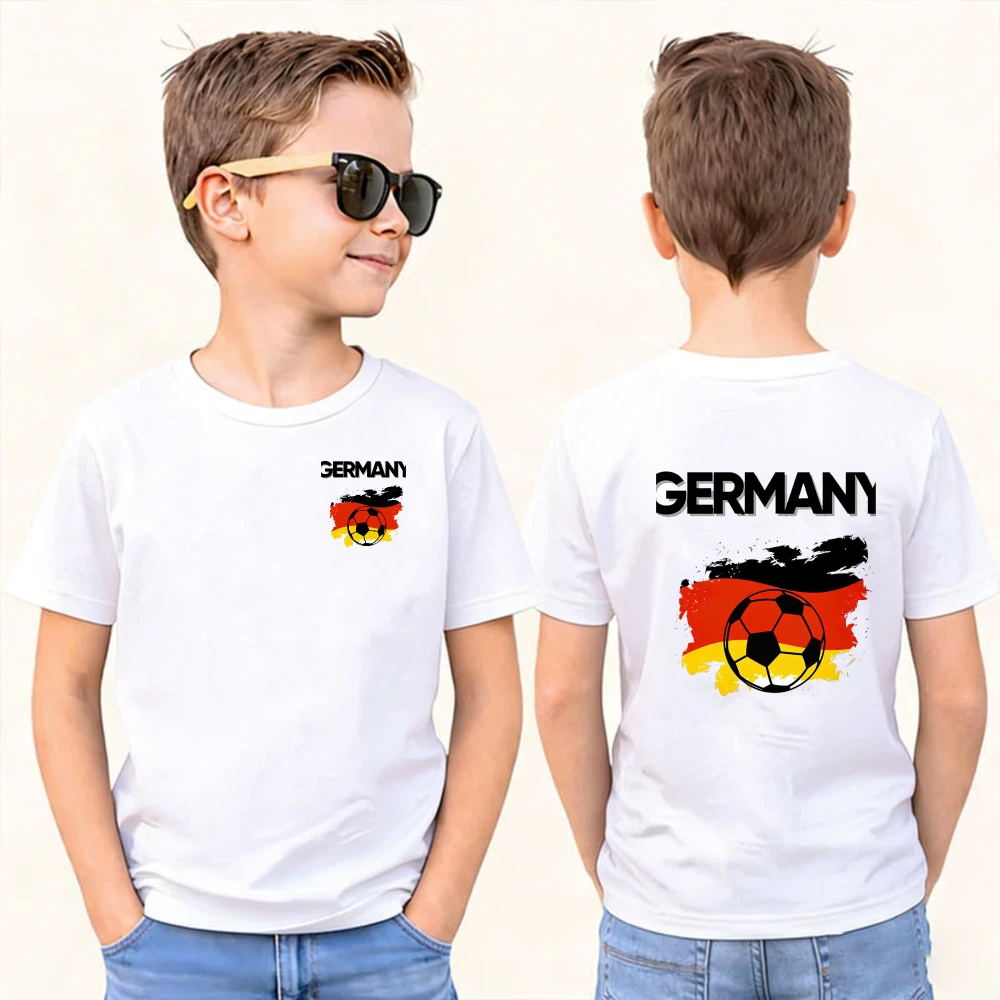 

2026 Soccer Part Supplies Kids T-Shirt Germany Flag Soccer Ball Print Football Tee Cotton Short Sleeve Casual Tops for Boys