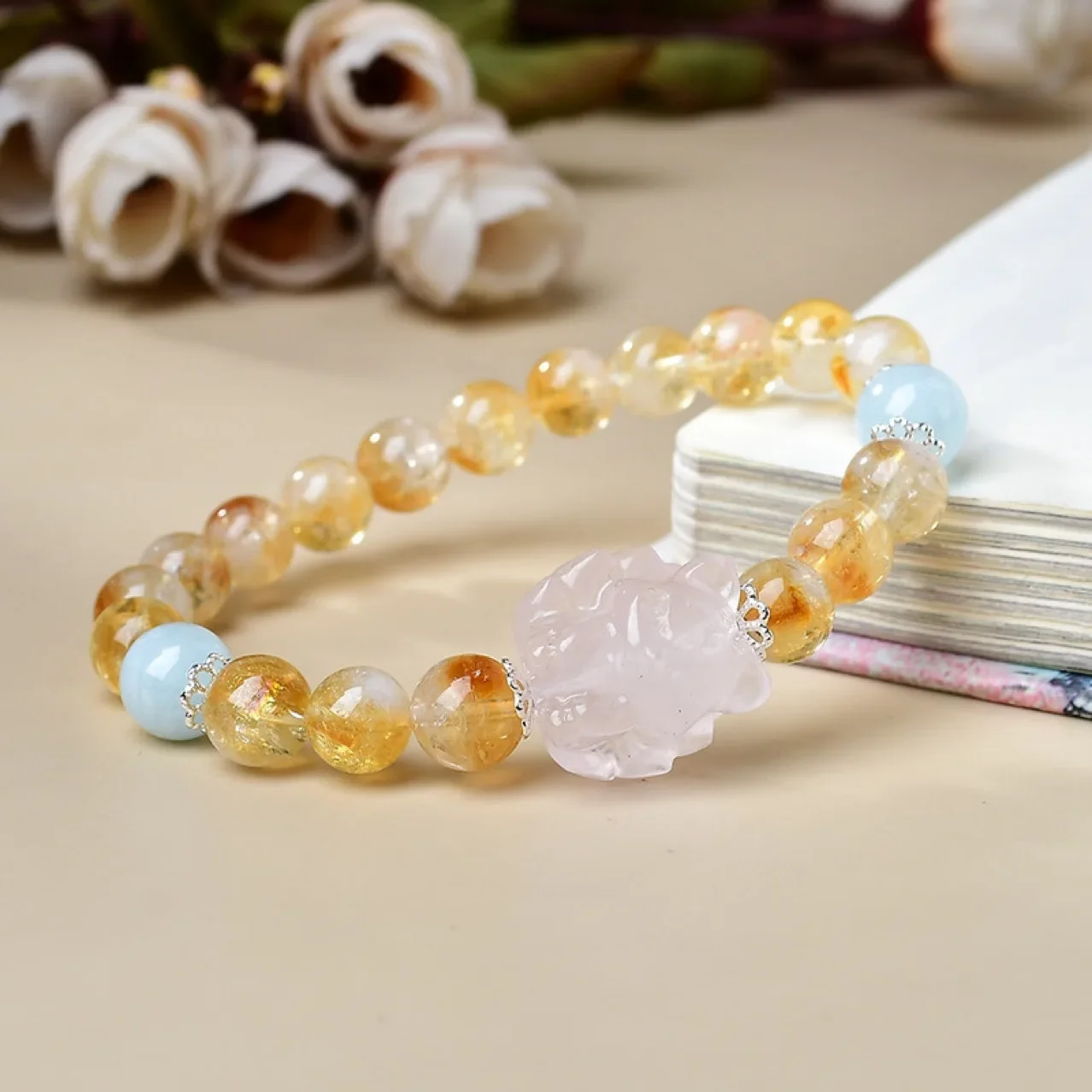 

Natural Citrine Powder Crystal Fox Bracelet Women's Light Luxury Fashion Lucky Bracelet, Jewelry, Original Design
