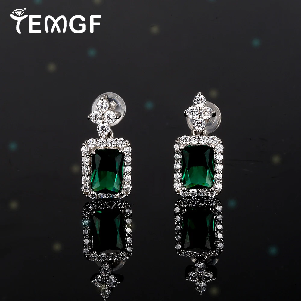 

TEMGF Emerald Cut Moissanite Stud Earrings for Women S925 Sterling Silver Fine Jewelry With GRA 2CT/Pair Dazzling Fashion Item