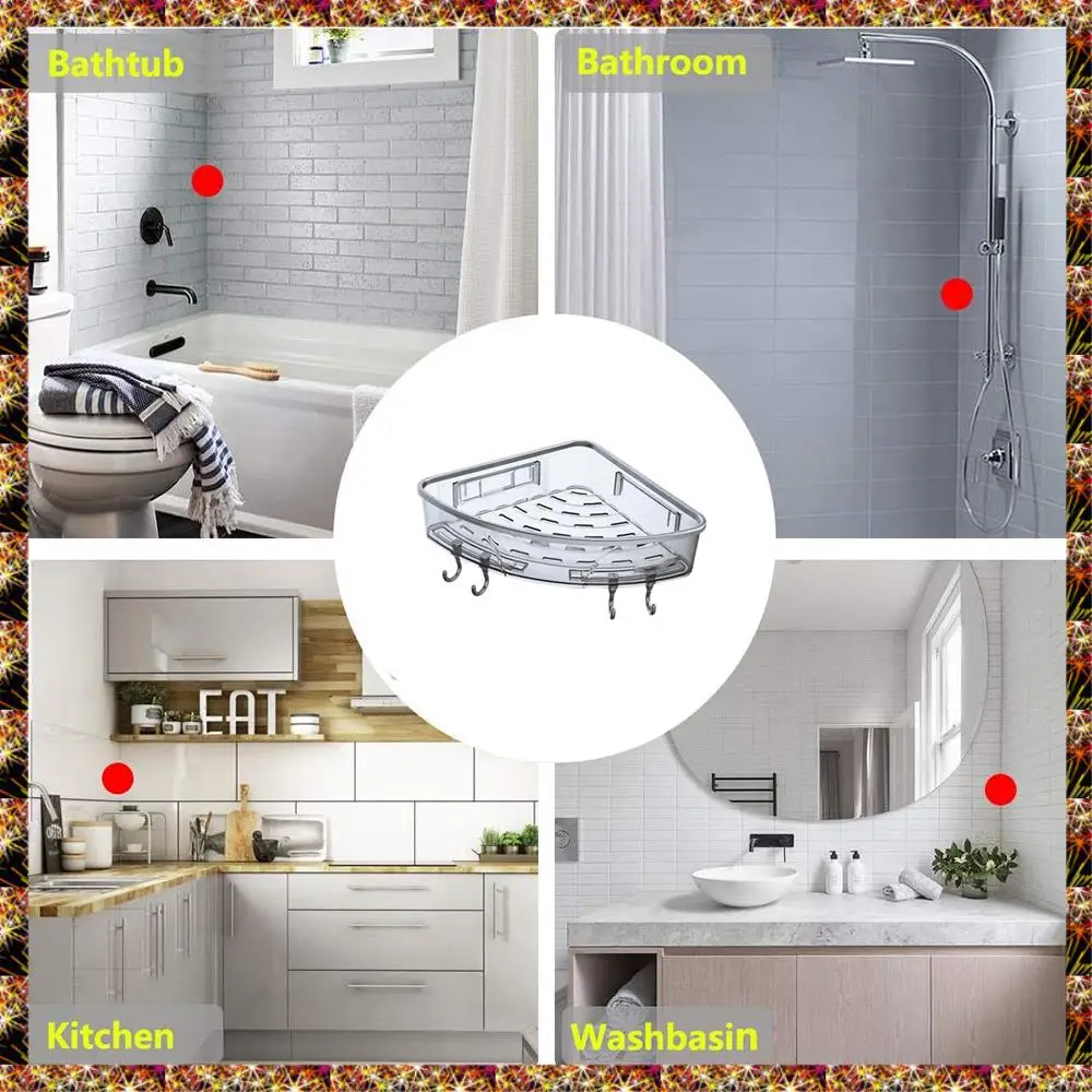 

BTCL Wall-Mounted Triple-Cornered Storage Rack,Bathroom Shelf With Towel Bar Hooks,Organizer For Bath Household