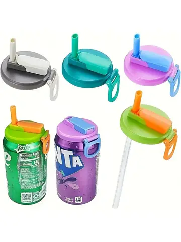 Reusable Soft Drink Can Lid. Soda Drink Can Lid Can Be Used for Beverages, Juices, and Soft Drinks, and Comes with A Straw