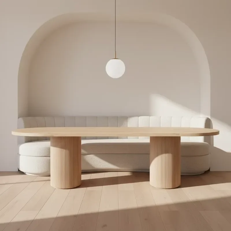 Modern R/H Simple Solid Wood Household Long Rectangular Dining Table Country Antique Design 2 Legs Villa Table