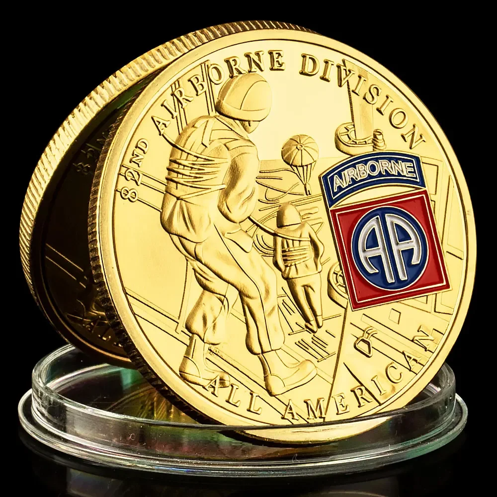 United States Army 82ND Airborne Division Golden Plated Souvenir Coin Challenge Coin US Military Commemorative Art