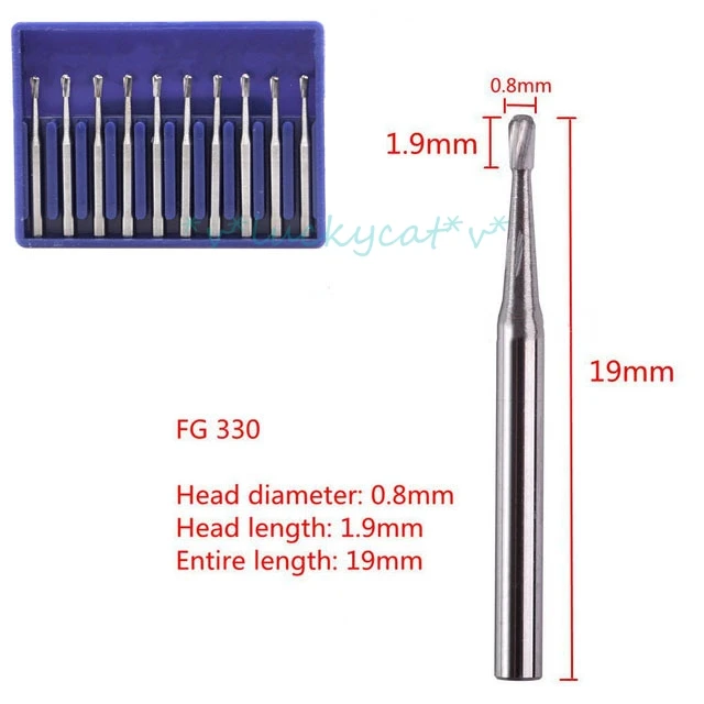 new 10Pcs/box FG330 High Speed Dental Tungsten Steel Carbide Burs Drill Round Dentistry Therapy Preparation Burr Fissure Cutter