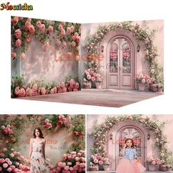 Spring Flower Shop Background for Valentine's Day Photography Pink Flower Wall Wedding Birthday Backdrop Girl Adult Photo Studio