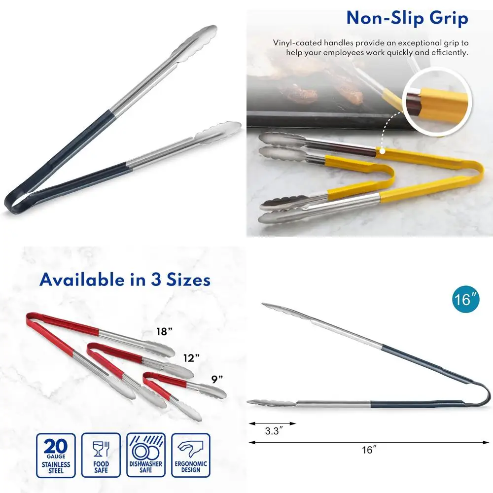 

Set of 12 Blue Vinyl-Coated Stainless Steel 16 Utility Spring Tongs