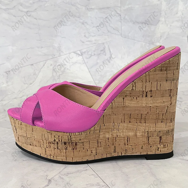 Rontic 2021 Women Platform Slingback Sandals Slippers Unisex Wedges Heel Open Toe Gorgeous Nude Beach Casual Shoes US Size 5-20 view 6
