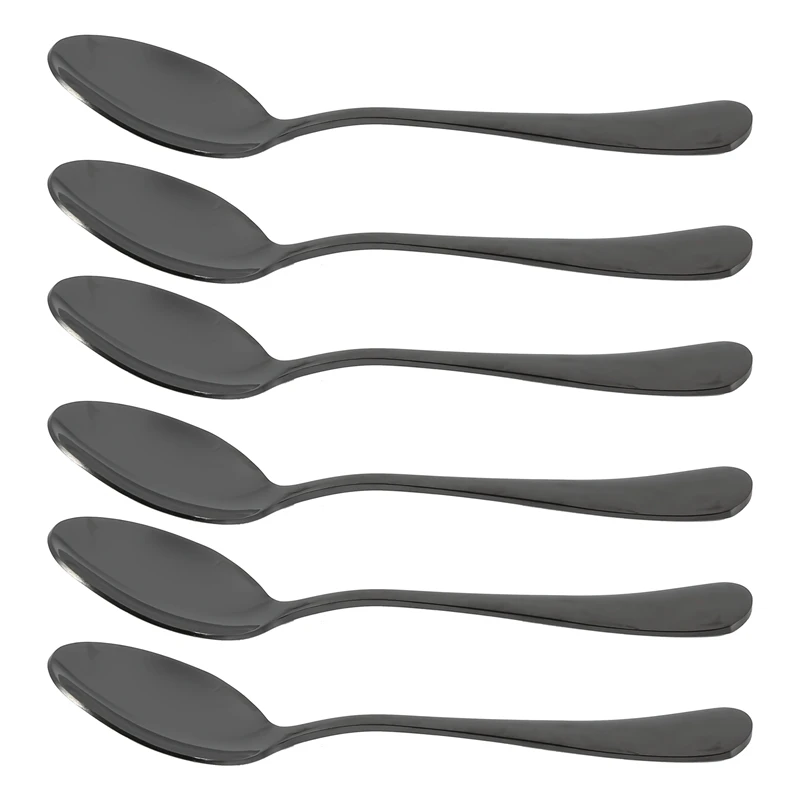 Black Teaspoons Teaspoons, Mini Stainless Steel Cake Spoons, Scoop For Ice Cream , Small Teaspoons For Dessert, Set Of 6 (Black