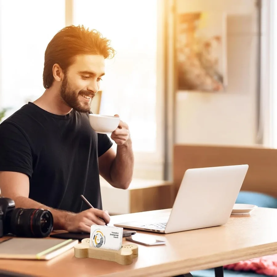 Menkxi, 2 uds., tarjetero para tarjetas de visita para perros, escritorio de madera, soporte para tarjetas de hueso de perro, estampado de pata de mascota, organizador de negocios de granja para pestaña de oficina