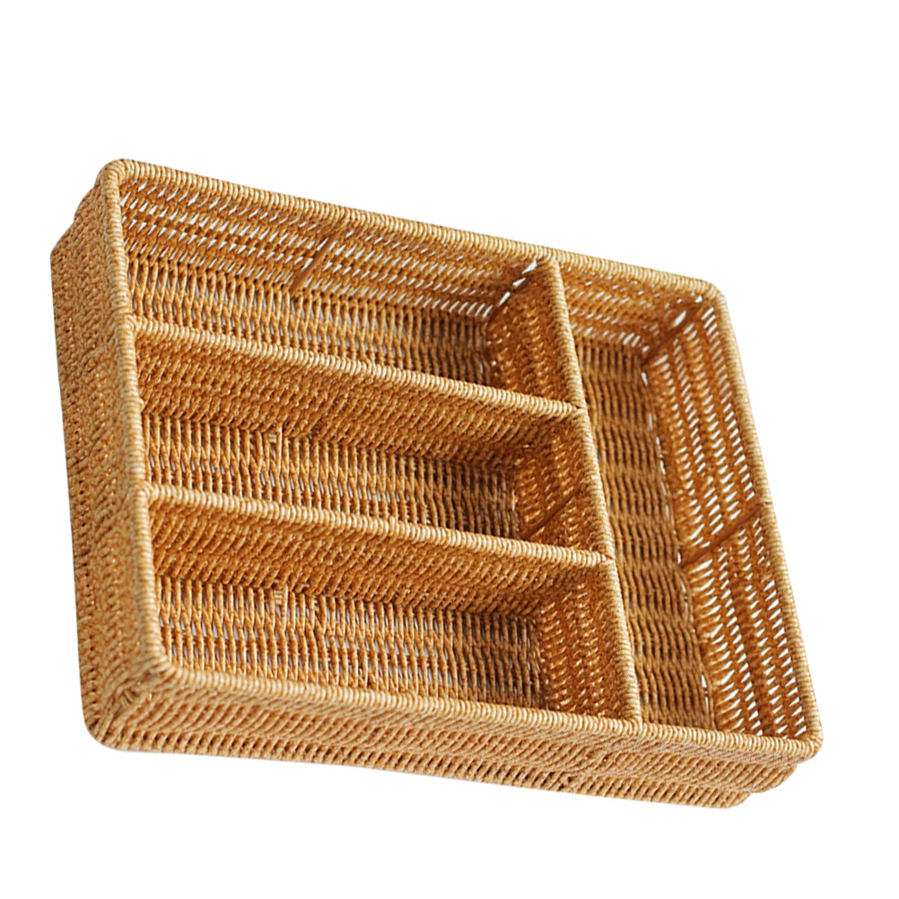 

Desktop Keys Remote Storage Box Woven Design ganizer Kitchen Drawers Cutlery Silverware Holder Plastic Baskets Dividers Portable