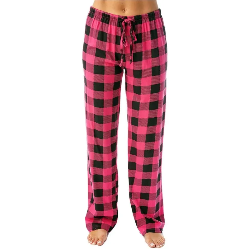 Women Christmas Pajama Pants Autumn Winter Red Black Plaid Printed Pants Straight Casual  Pants Clothing Streetwear Trousers