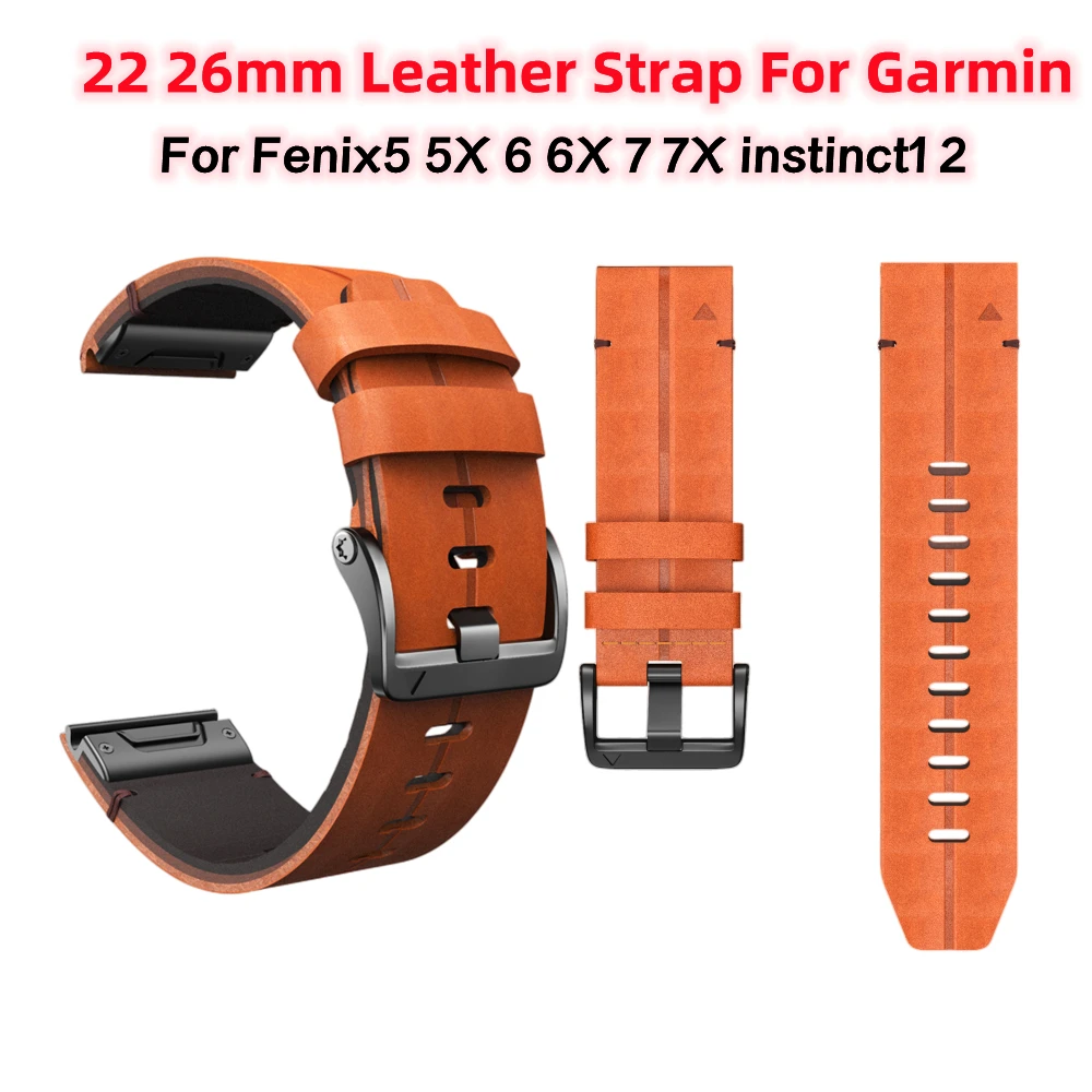 22 26mm Genuine Leather Replaceable Strap Wristband For Garmin Fenix5 5XPlus 6 6XPro 7 7X Instinct 2 Quick Release Watch Band