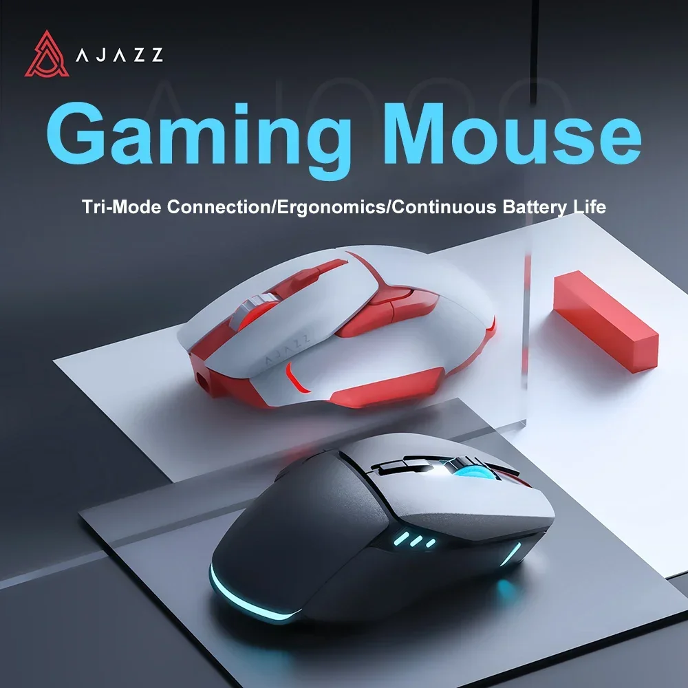 Ajazz AJ039 Wireless Mouse Tri-mode Bluetooth PAW3212 RGB Ergonomic Mouse E-sports Gaming Mouse for PC Laptop Accessories Gift