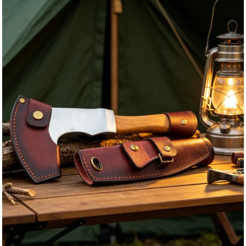 Genuine Cowhide Axe Sleeve with Secure Buckle, Durable Blade Protective Cover Storage Pouch Fits 8cm-11cm Axes