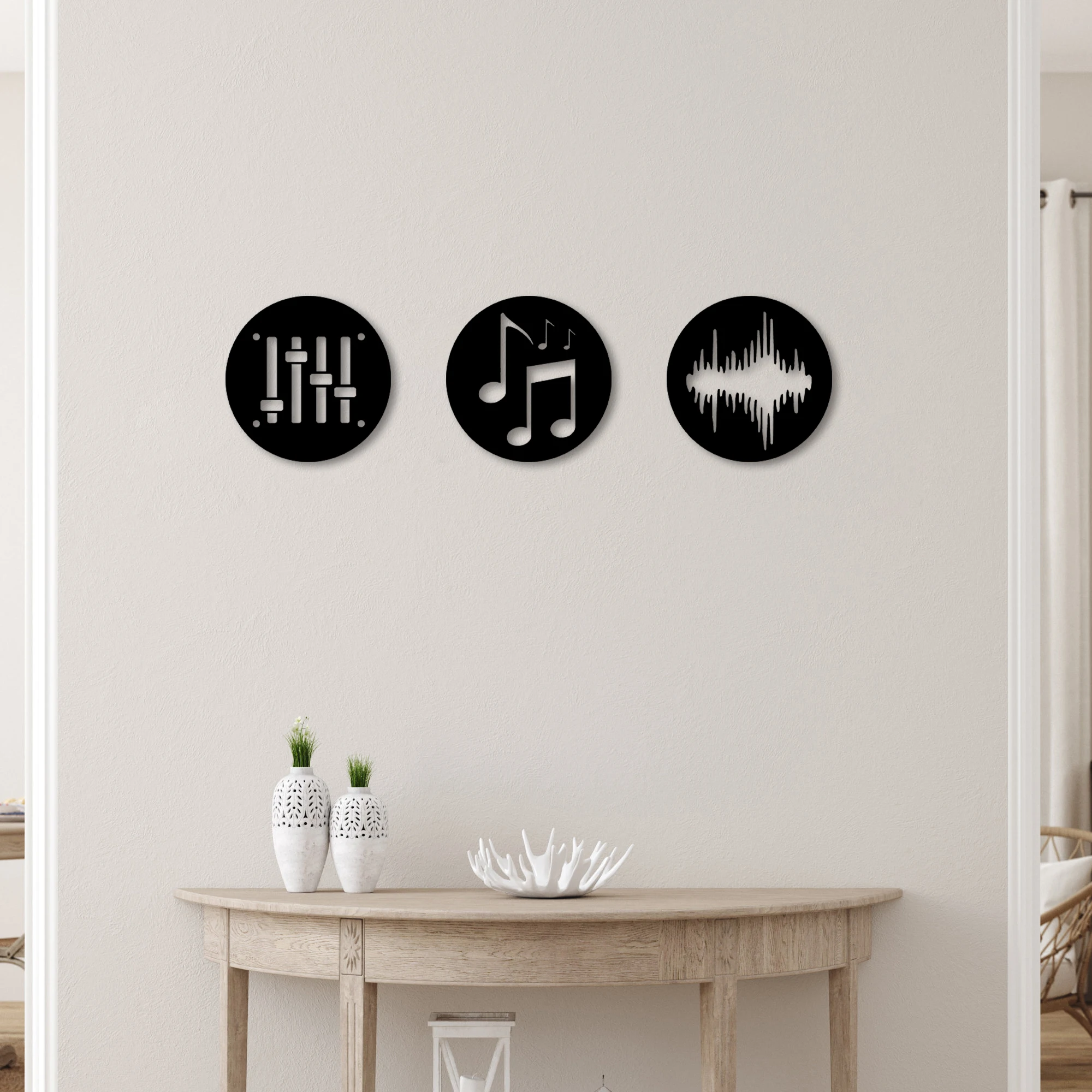 3pcs Black Wood Music Wall Hanging Decoration Equalizer Music Note Sound Wave Sign Suitable for Music Room Music Party