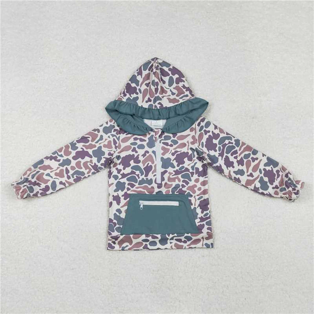 

Топы с длинными рукавами для маленьких мальчиков, зеленые камуфляжные охотничьи куртки с капюшоном и длинными рукавами для маленьких девочек, топы на молнии