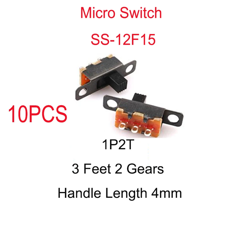 10PCS SS-12F15 Toggle Switch Slide Switch Micro-Power Direct-inserted Horizontal Sliding Gear