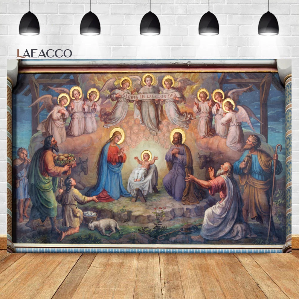 Laeacco Nativity Scene Photography Backdrops Jesus Birth Angel Christian Room Decor Photo Backgrounds Photozone For Photo Studio