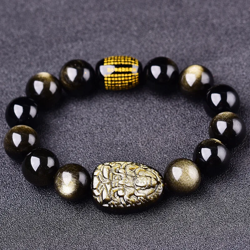 

Золотой обсидианный браслет зодиака Guardian Deity для мужчин и женщин с Буддой года рождения
